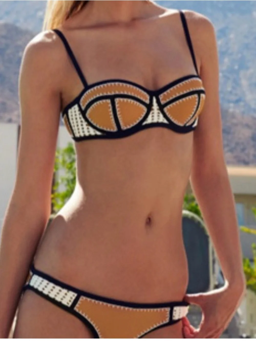 triangl swimwear Mustard, Black & Cream Crochet Two-Piece Bikini